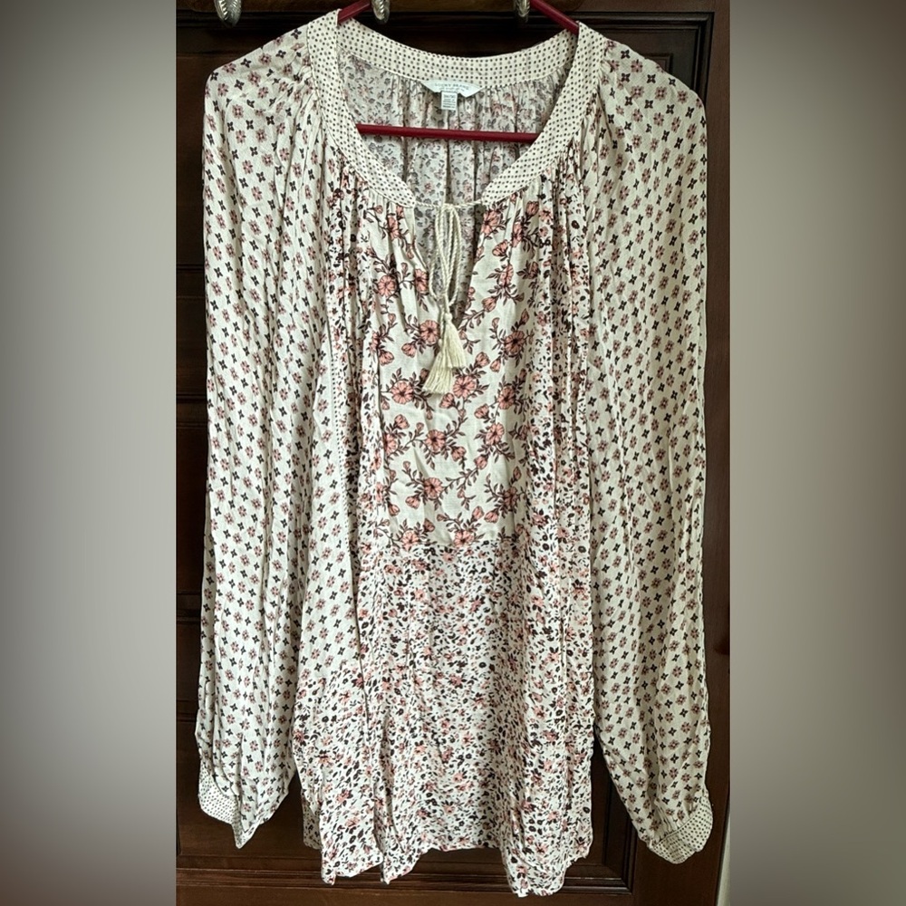 Lucky Brand Plus Off White and Pink Floral Blouse